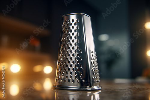 Shiny Stainless Steel Cheese Grater Banner Displayed on a Sleek Kitchen Counter