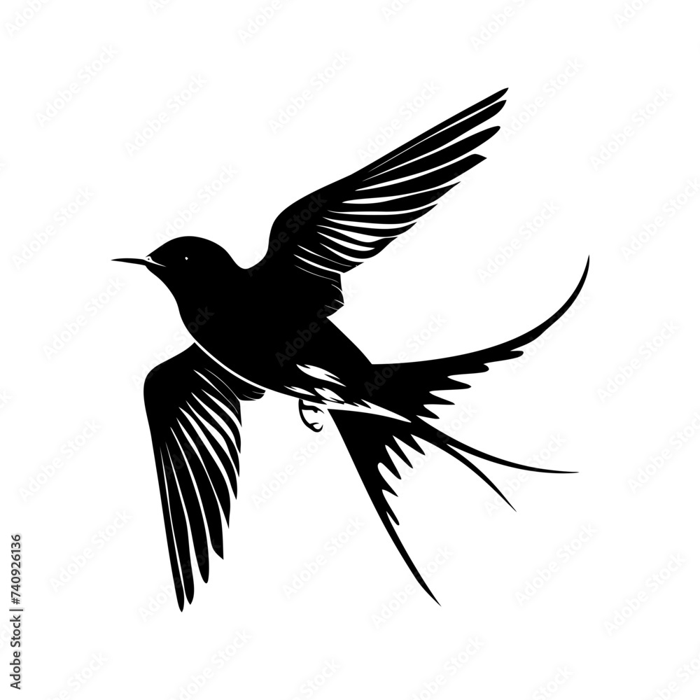 Silhouette swallow bird flaying black color only full body - obrazy, fototapety, plakaty 