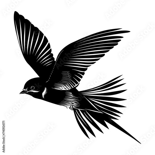 Silhouette swallow bird flaying black color only full body