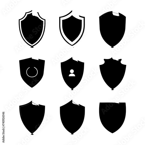 Silhouette security shield icons isolated black color only full body