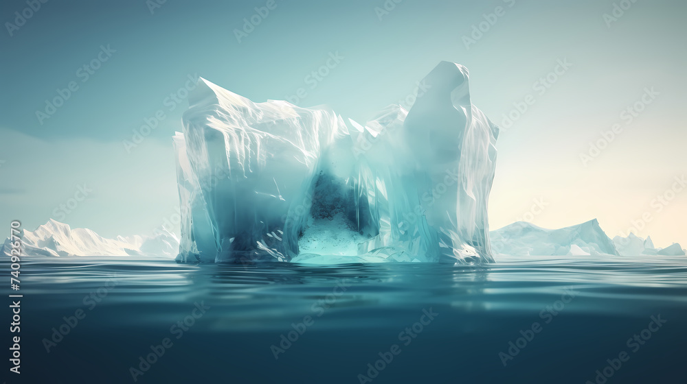 The iceberg is above the water and partially hidden under the water