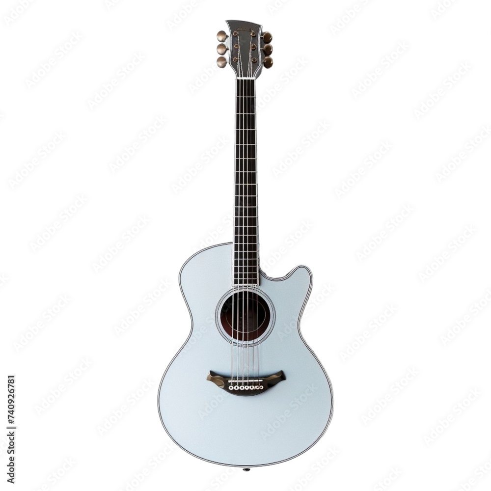 a white acoustic guitar, isolated on transparent background