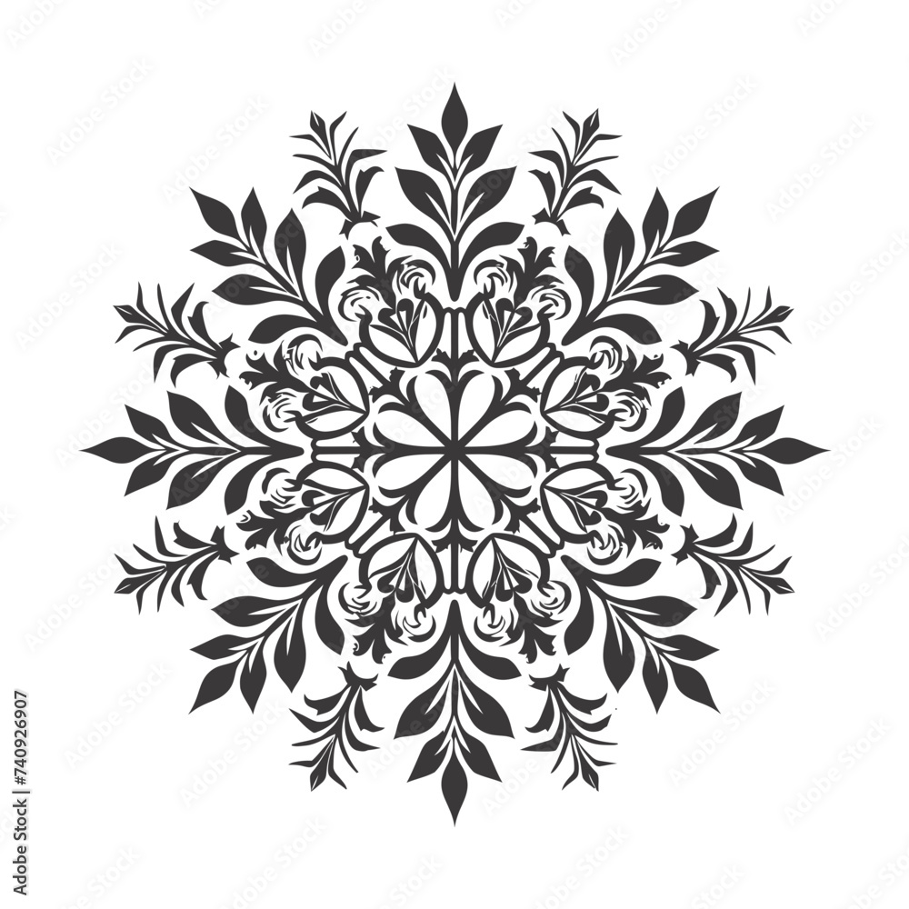 Silhouette mandala flower snowflake shaped black color only Silhouette mandala flower snowflake shaped black color only