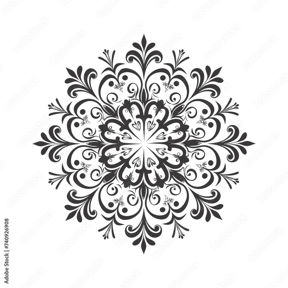 Silhouette mandala flower snowflake shaped black color only