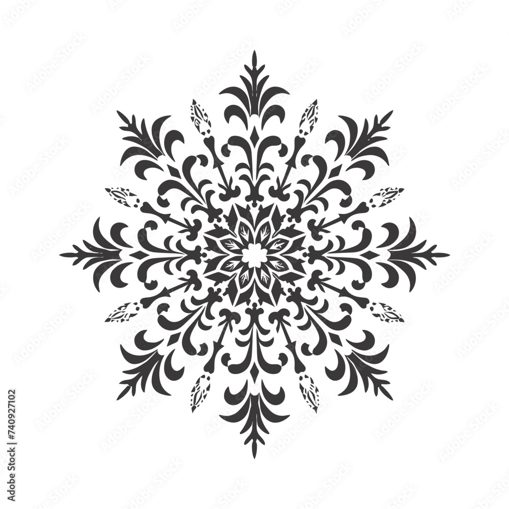 Silhouette mandala flower snowflake shaped black color only Silhouette mandala flower snowflake shaped black color only