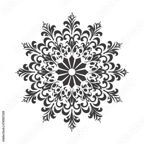 Silhouette mandala flower snowflake shaped black color only