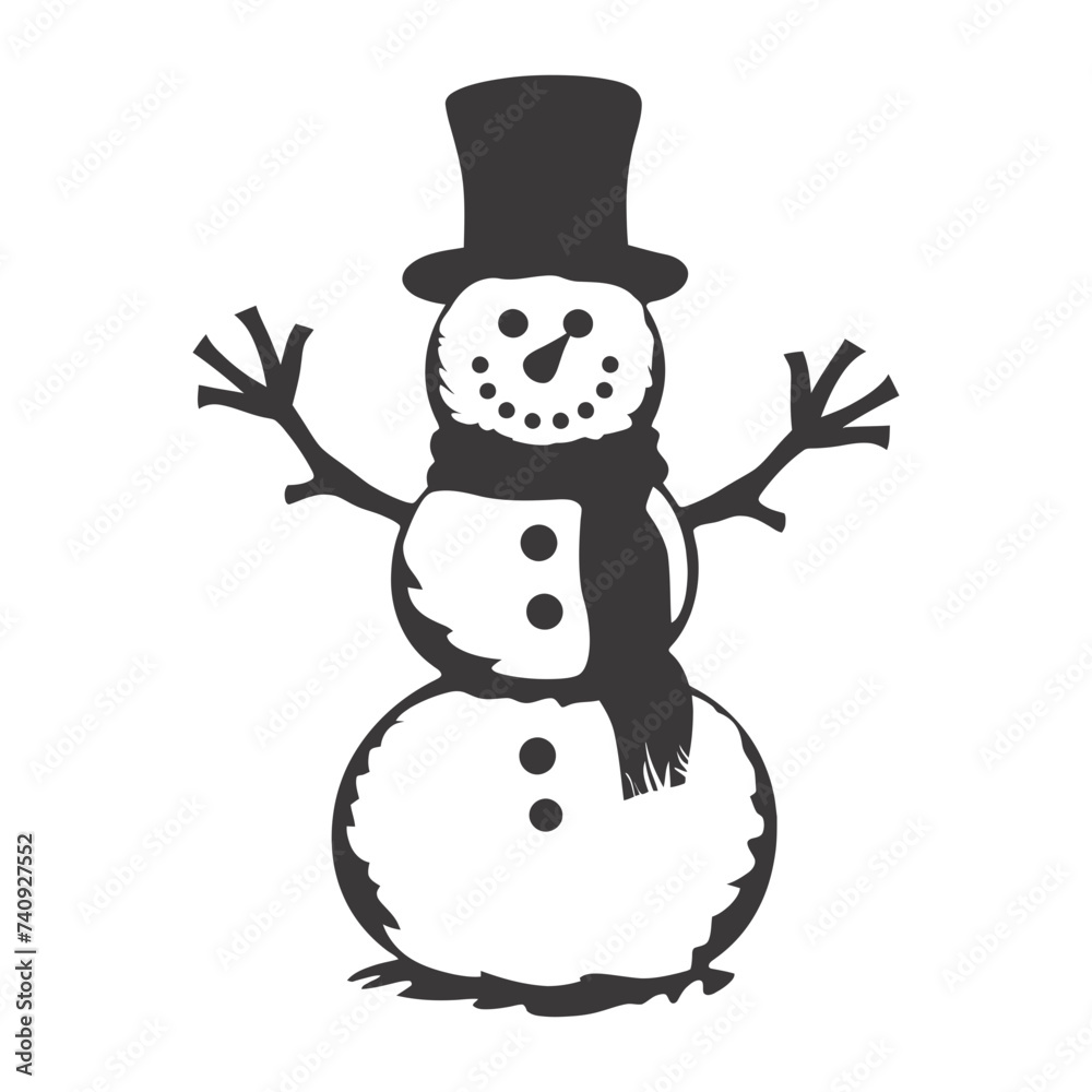 Silhouette snowman black color only full body Silhouette snowman black color only full body