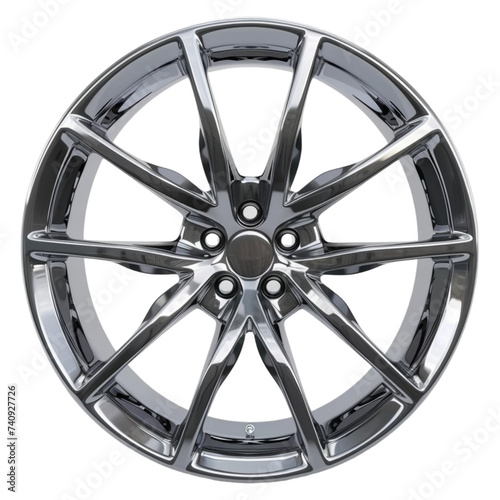 a grey silver wheel without spokes, isolated on transparent background