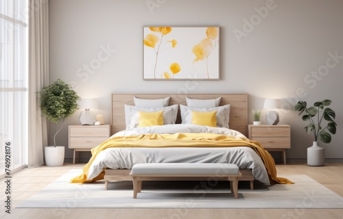 a bedroom style decorated in wood and white with yellow accents 