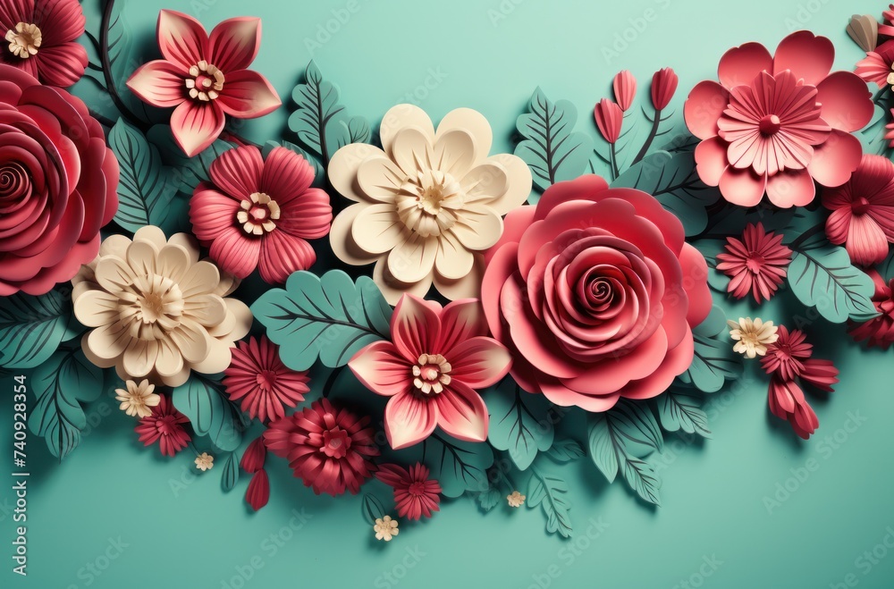 a colorful arrangement of pink flowers on a turquoise background a colorful arrangement of pink flowers on a turquoise background