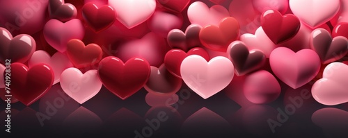 a bunch of pink and red hearts are displayed