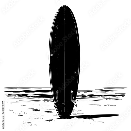 Silhouette surfing board on the beach sand black color only