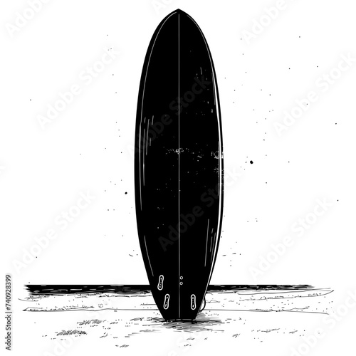 Silhouette surfing board on the beach sand black color only