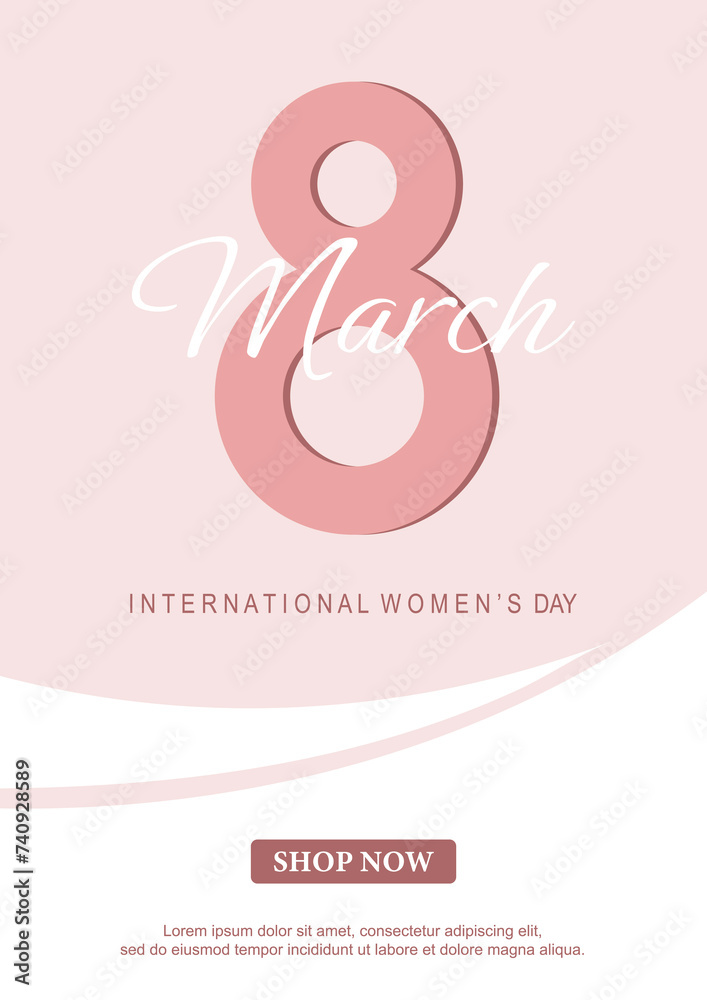 Poster or banner with Women's day. 8 March. Special offer discount. Background for 8 march. Happy Women's day header or voucher template. Poster or banner with Women's day. 8 March. Special offer discount. Background for 8 march. Happy Women's day header or voucher template.