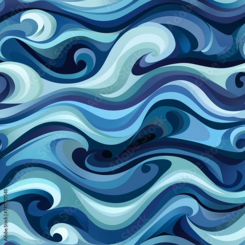 Abstract Ocean Wave Pattern with Fluid Blue Swirls  Seamless Nautical Design
