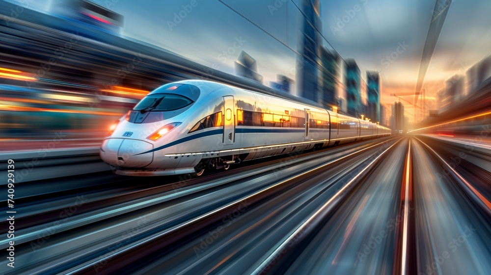 Fast train with motion blur.
Fast train with motion blur.
