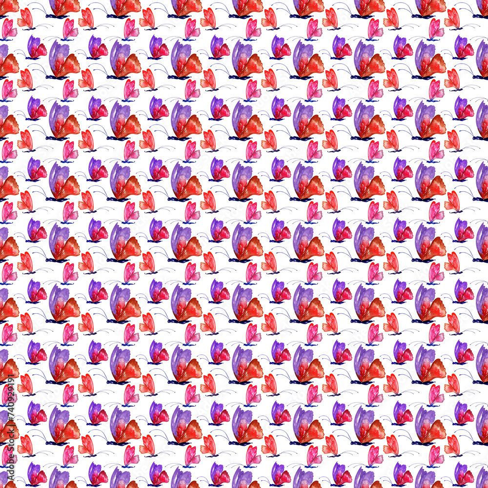 Fototapeta premium Watercolor seamless pattern with multicolored butterflies