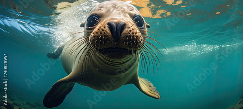 Sea Lion Swimming Underwater background photo