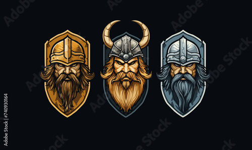 Viking design collection logo template helmet ship shield viking warrior axe vecto