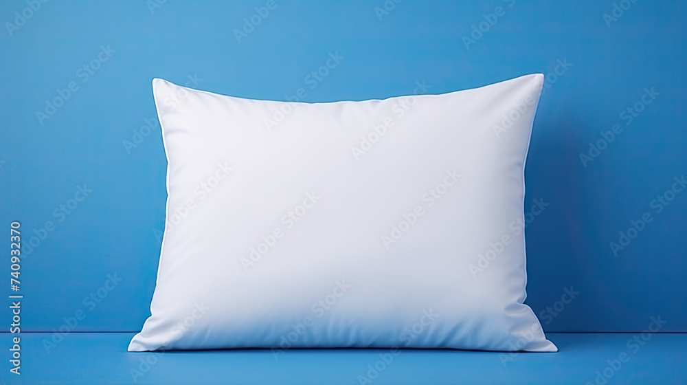 White Soft Pillow isolated on blue background
