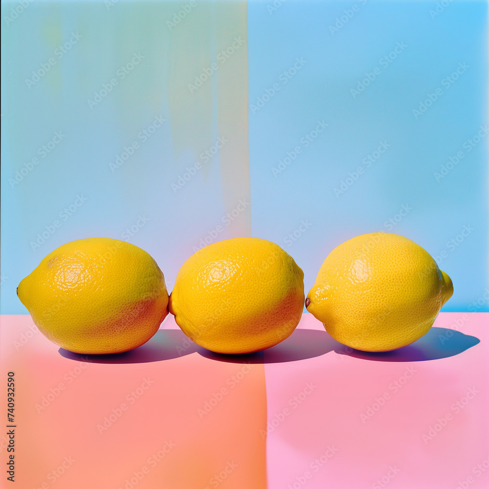 Three Lemons on Color-Blocked Background Three Lemons on Color-Blocked Background