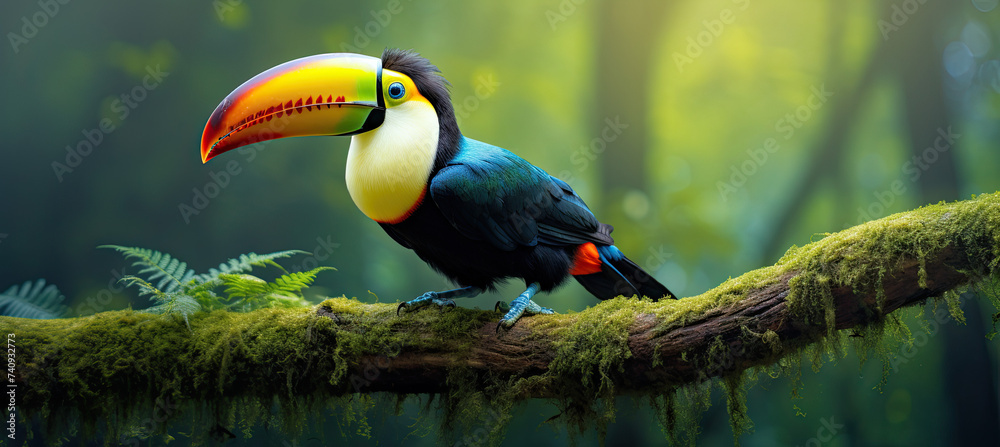 Obraz premium Toucan sitting on the branch in the forest