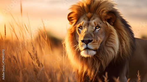 A Mesmerizing Capture of a Majestic Lion in the Golden Savannah at Sunset © Dylan