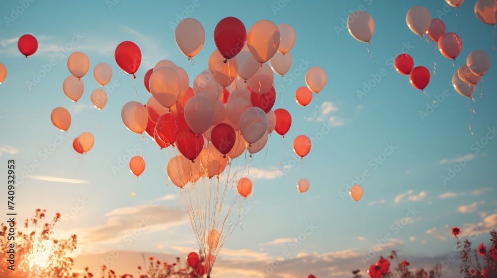group of colorful helium balloons in the sky