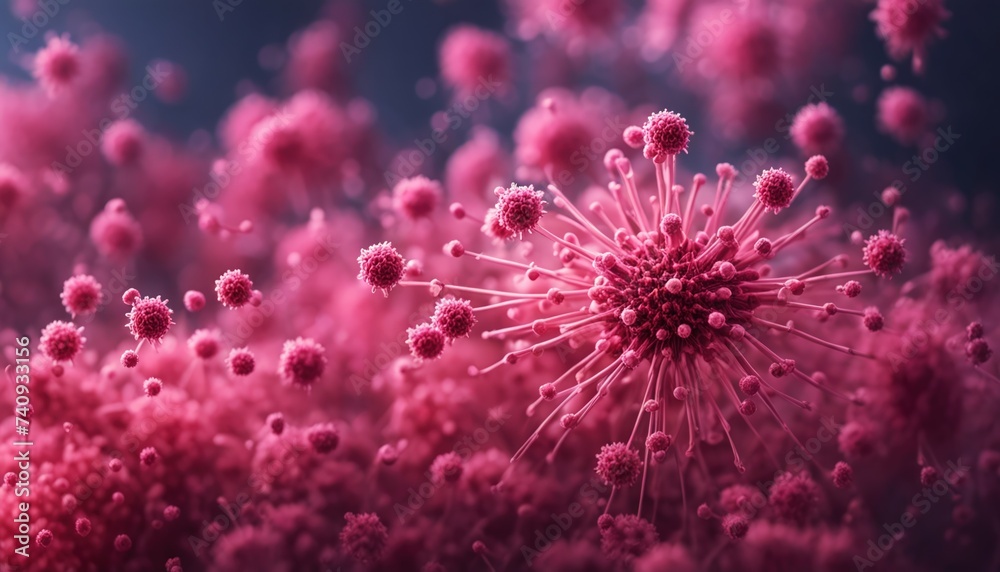 Fototapeta premium Abstract pathogen illustration. Microscopic view. Infection, disease microbiology concept. Fungal, mold, mushroom, spore, yeast, bacteria, yeast image. 3d rendered style of SEM (TEM).