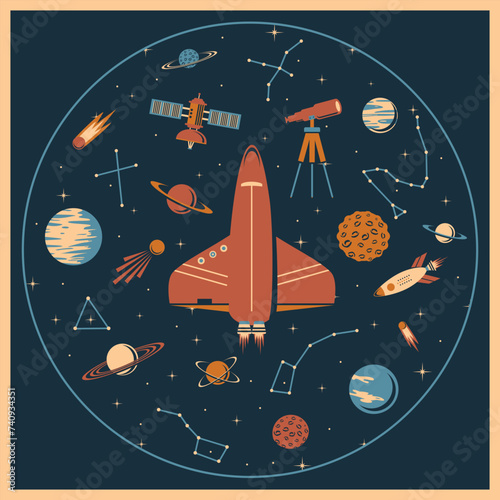 retro set with cosmic elements