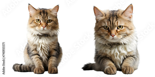 Two cute cats on a transparent background, Sitting cat, a beautiful cat, PNG