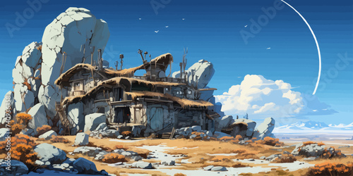 destroyed shop demolished building vector flat isolated illustration