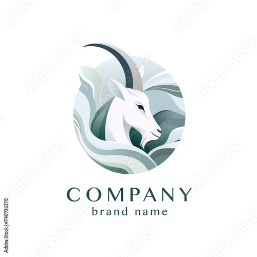 Stylish flat minimalistic logo design collection: modern graphic elements with abstract Goat shapes in color on white background for agriculture and goat farm dairy products (milk) in premium vector