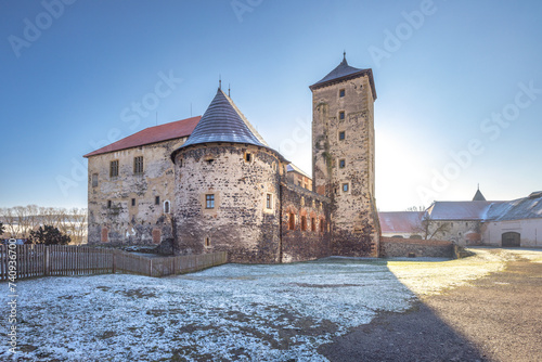 Svihov castle in winter, medieval landmark in Region Pilsen in Czech Republic, Europe. photo