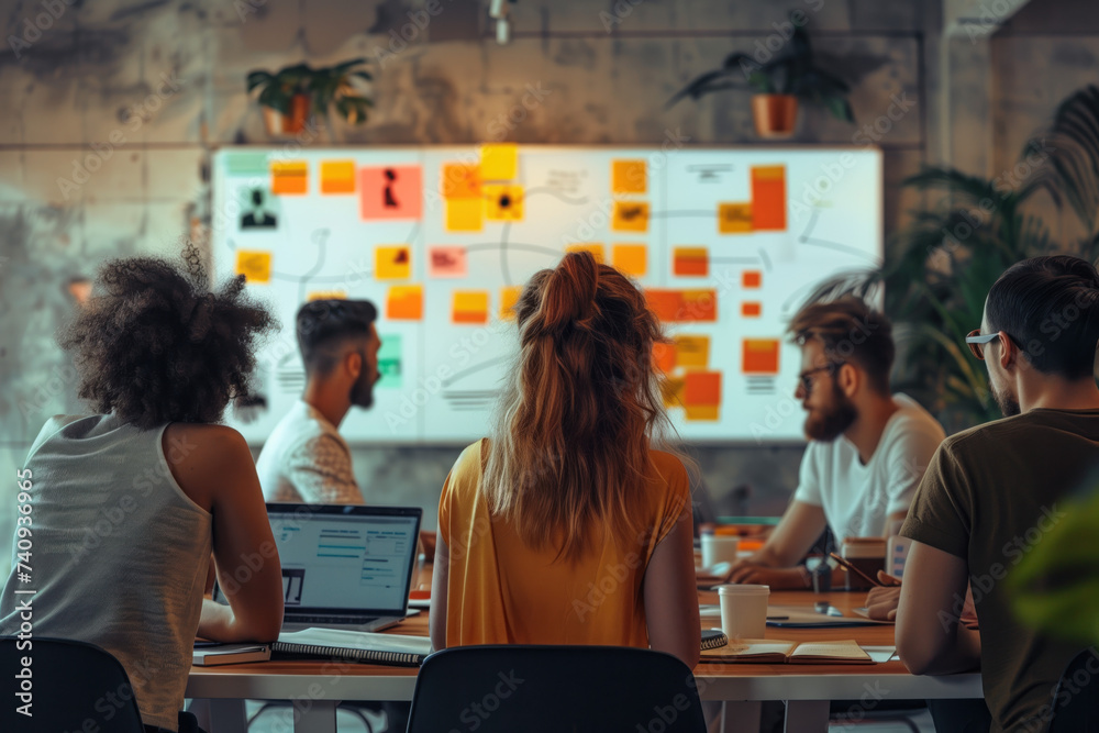 Group of people in an open space office. A slide background for ...