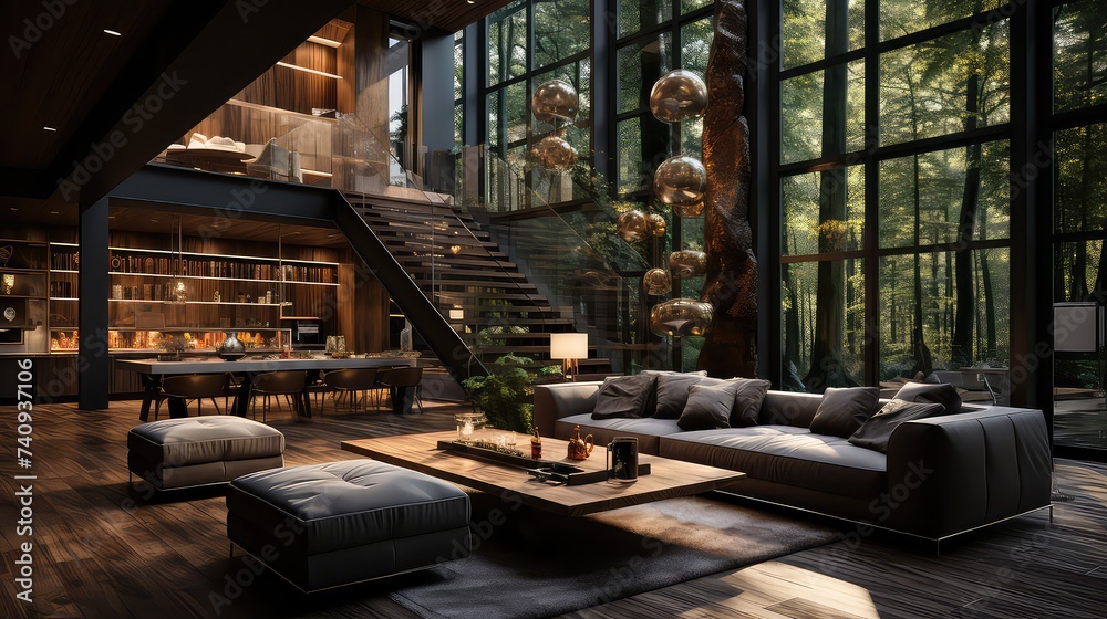Huge and lighted house interior design , sofas and windows , well furnished Huge and lighted house interior design , sofas and windows , well furnished