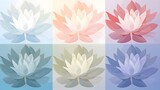 Conjunto de flores de lótus em gradientes de cores