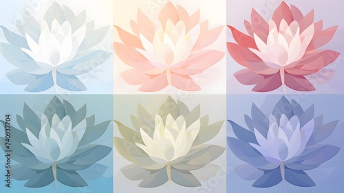 Conjunto de flores de lótus em gradientes de cores