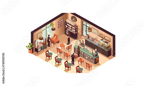 coffee shop interior isometric vector flat isolated illustration