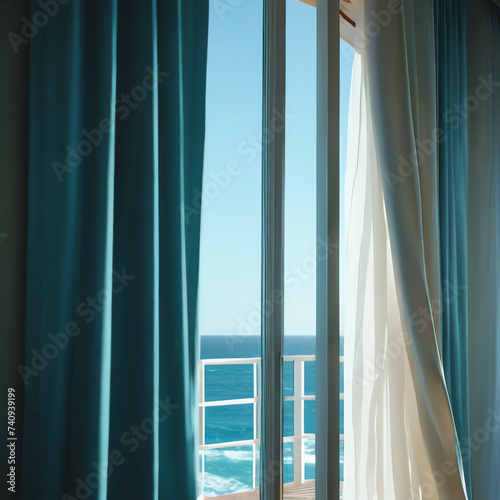 Cool ocean breeze blowing the bedroom curtains.Curtains blowing in the wind a hot summer day