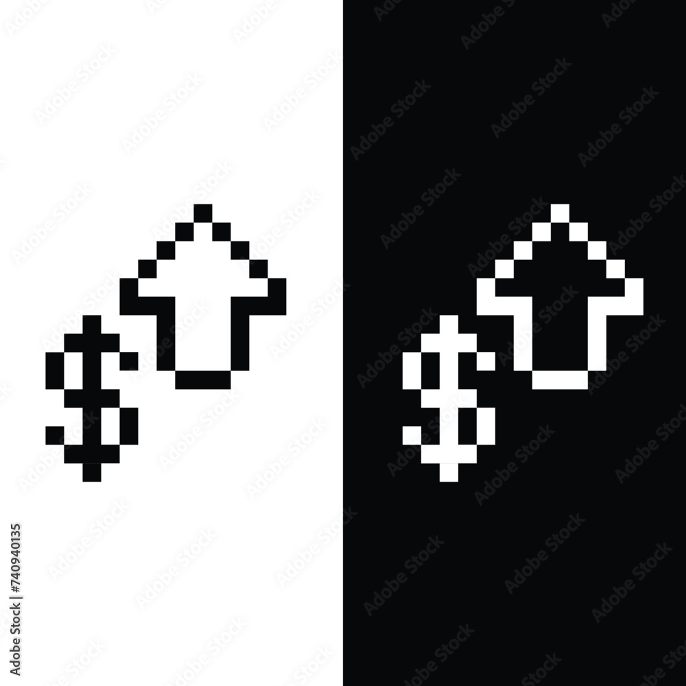Obraz premium pixel dollar rate up icon pixel art icon element for 8 bit game 