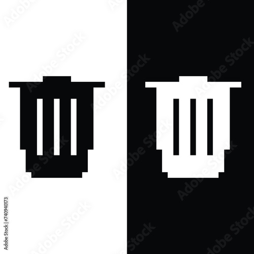Trash bin icon 8 bit, pixel art  garbage icon  for game  logo.