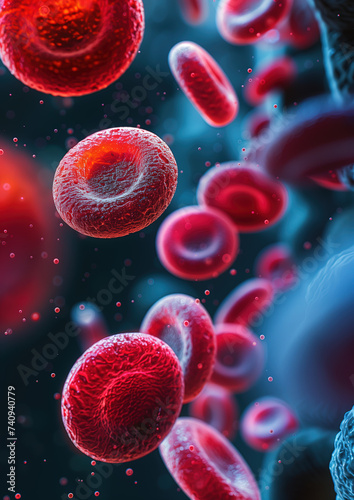 Red Blood Cells Floating in Human Circulatory System. Generative AI.