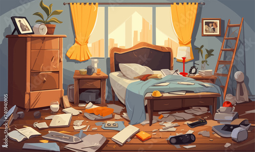 Messy room isolated vector style on isolated background illustration