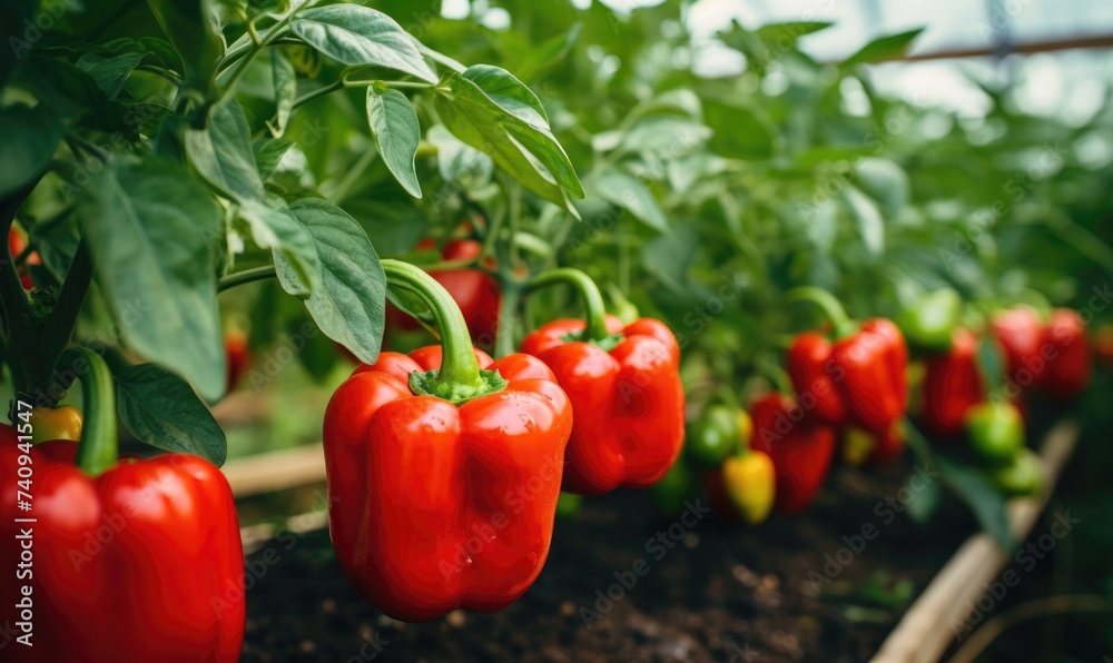 Beautiful ripe red pepper on branch in amazing sunny garden. Beautiful ripe red pepper on branch in amazing sunny garden.