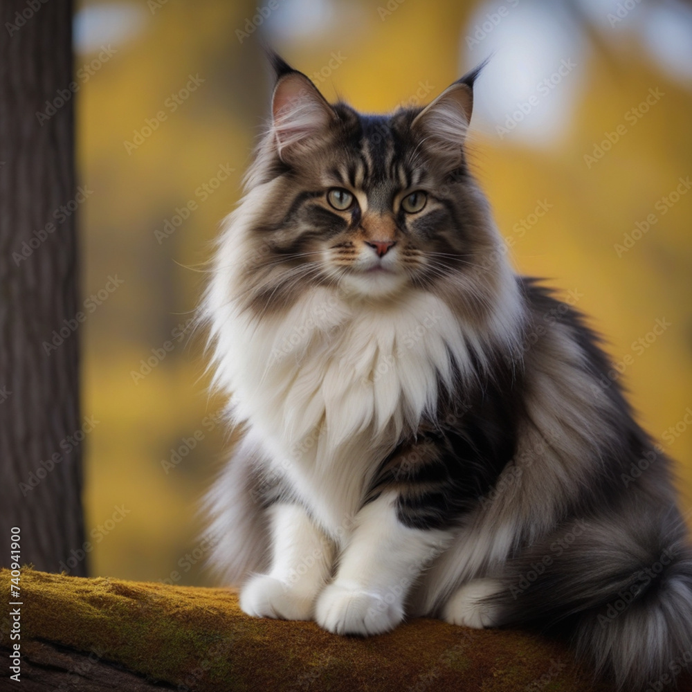 The Norwegian forest cat poses