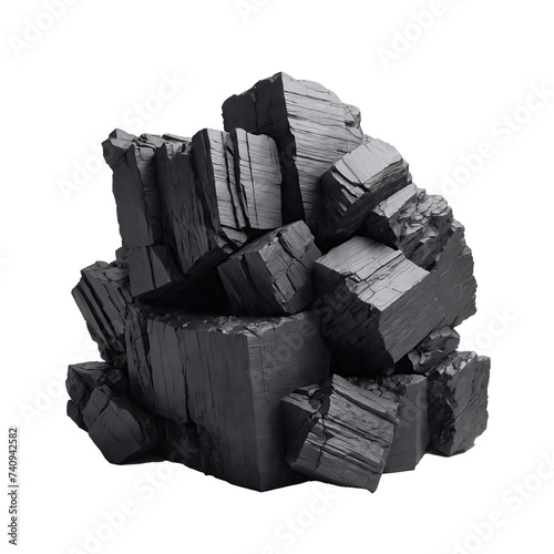 Beautiful black heavy stone or mineral, charcoal,  isolated background. Transparent PNG