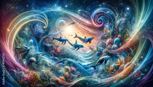 Surreal marine life and cosmos converge in a fantastical aquatic dreamscape © SpiralStone