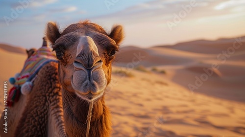 Detail of camels head in the desert with funny expression