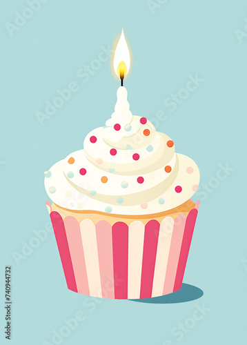 cupcake with candles vector  in the style of confetti-like dots   reated with Generative Ai